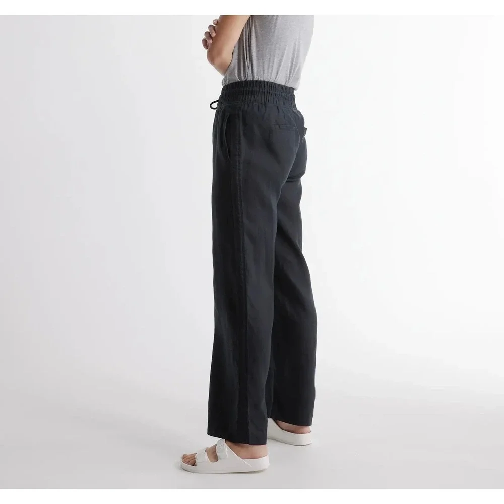Quince Pants 100% European Linen Wide Leg Black Large